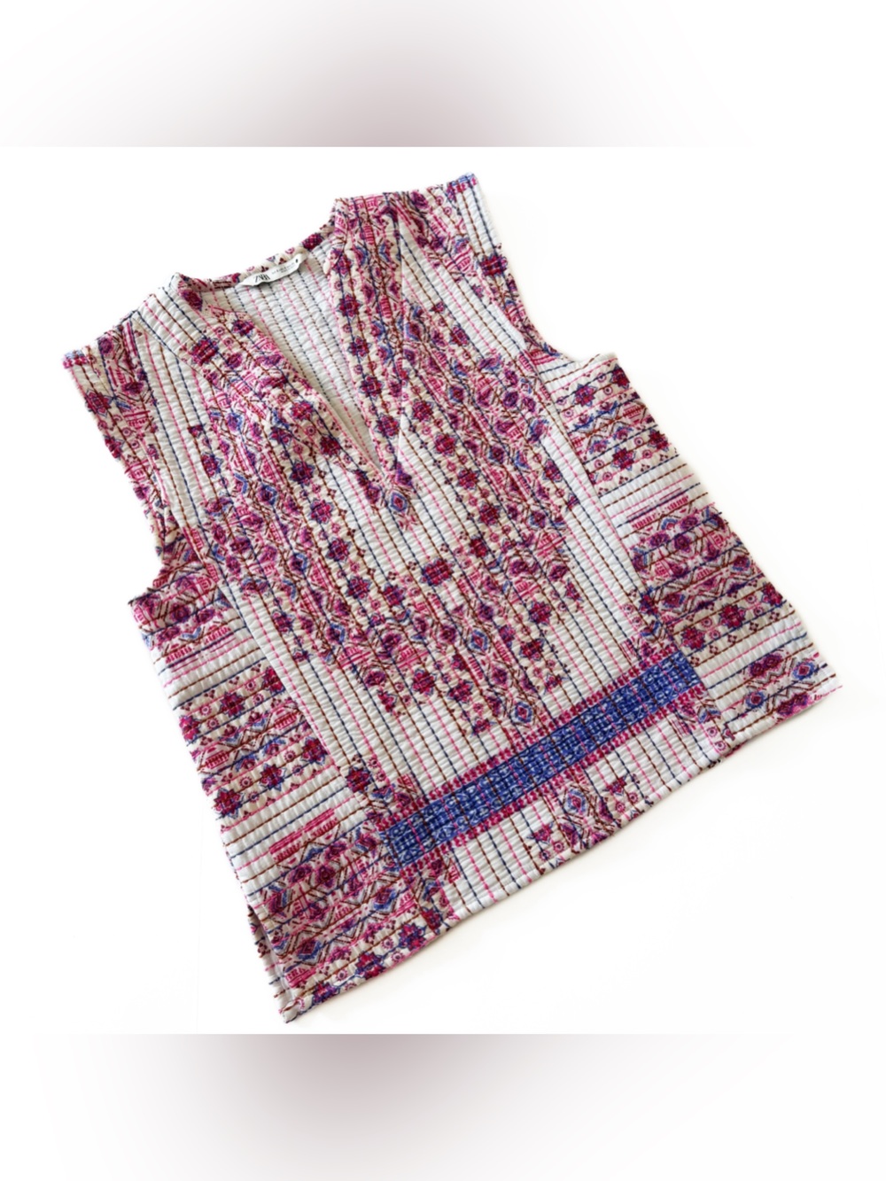 Zara Shirt Vest Womens Small Quilted Pink Boho Embroidered